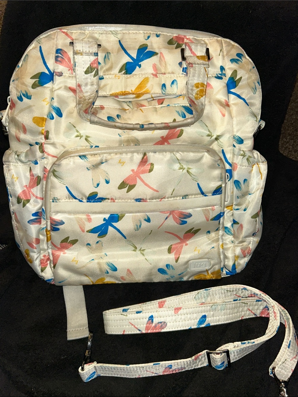 LUG CANTER Floral Dragonfly Print Women's Convertible Backpack - White/Pastel